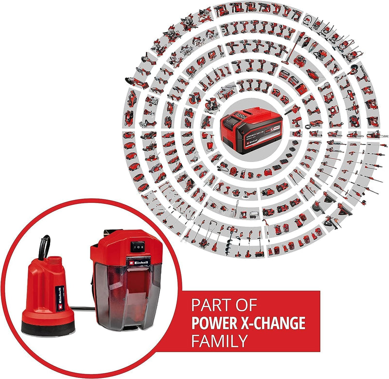 Einhell Akku-Klarwasserpumpe GE-SP 18 LL Li-Solo Power X-Change (Li-Ion, 18V, flachabsaugend bis 1 m