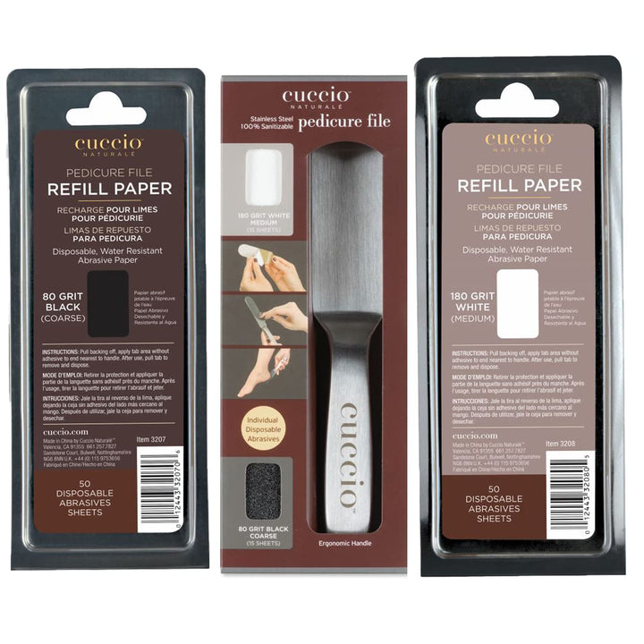 Cuccio Pediküre-Feile aus Edelstahl, mit 2 x 50 Stück, Weiss und Schwarz 3 stück (1er Pack) Brown, 3