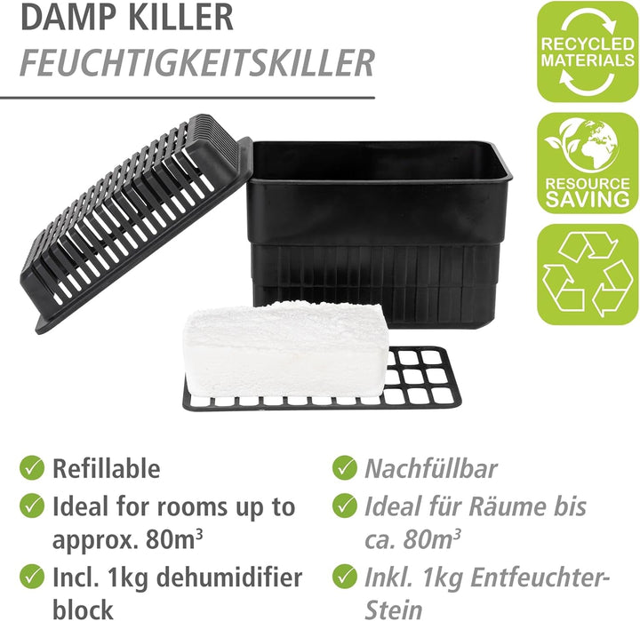 WENKO Feuchtigkeitskiller, Luftentfeuchter mit 1 kg Granulat-Block, passend für Bad, Garage, Keller,