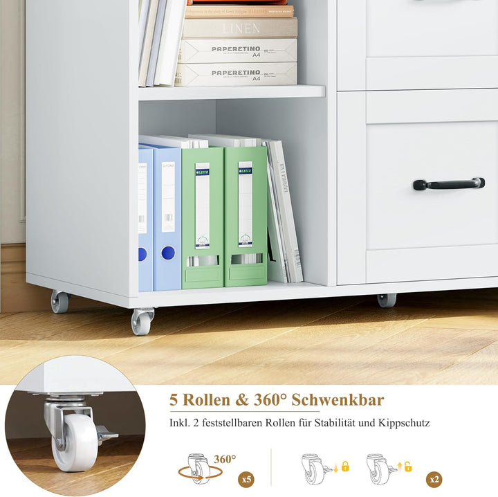 HOCSOK Aktenschrank, Rollcontainer mit Steckdosen, Schubladenschrank mit Rollen, 108*37.8*76, 5 Roll