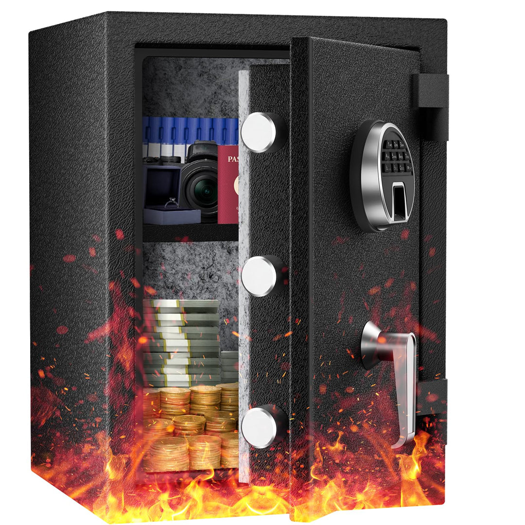 WASJOYE Biometrischer Feuerfester Tresor, Fingerabdruck Möbeltresore mit Digitale Tastatur und Typ-C