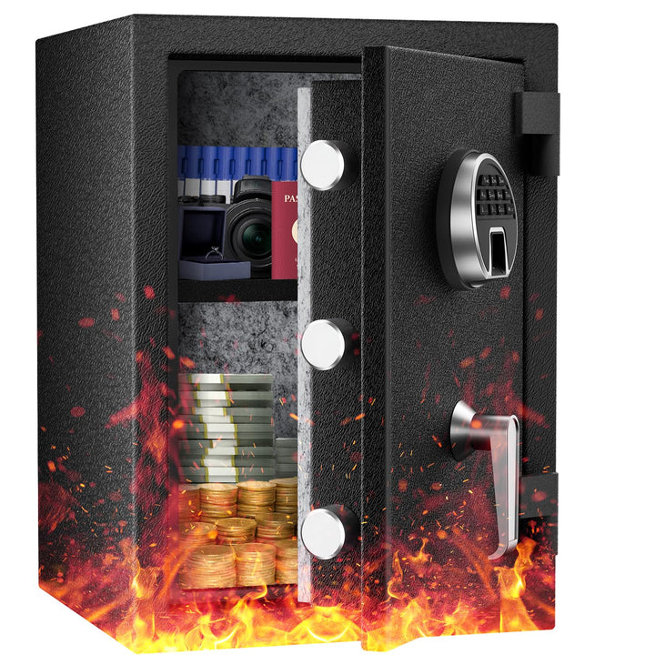 WASJOYE Biometrischer Feuerfester Tresor, Fingerabdruck Möbeltresore mit Digitale Tastatur und Typ-C