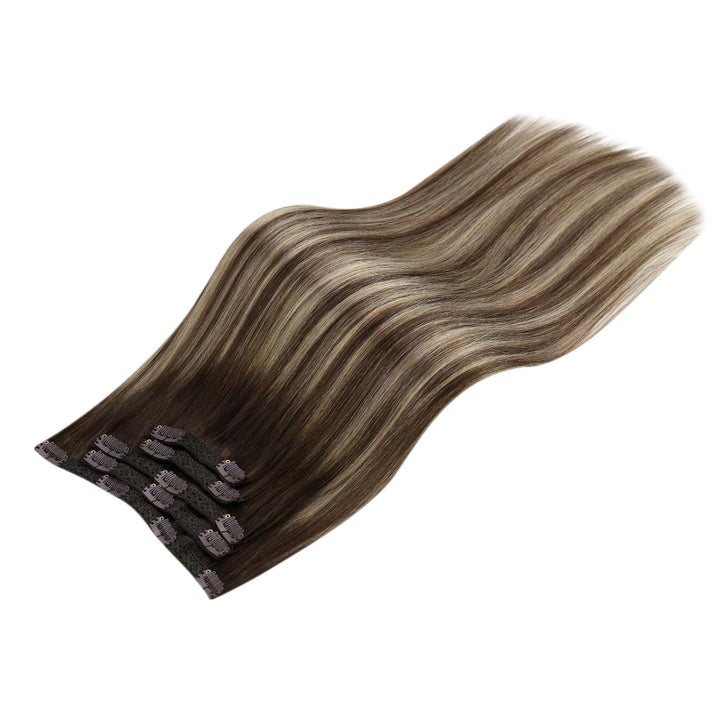 Moresoo Clip in Extensions Balayage Remy Echthaar Extensions Clip Ombre Haarextension Echthaar Clip