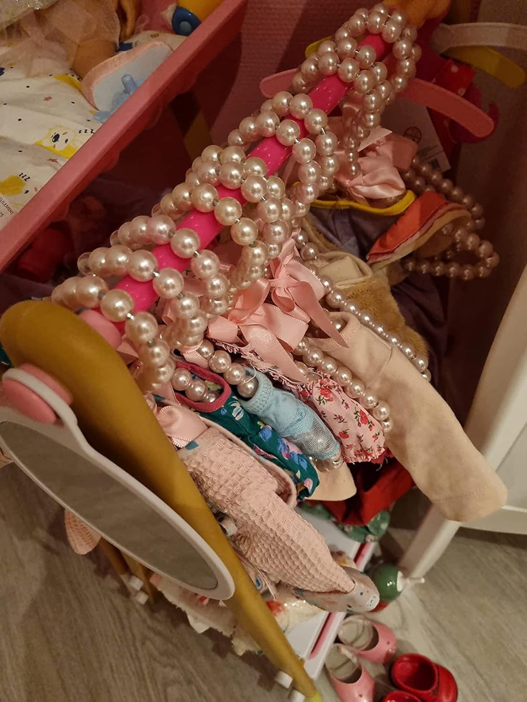 POFET 5 Stück Kinder Kinder Faux Pearl Perlen Kleiderbügel mit Band Bowknot Pink, Pink