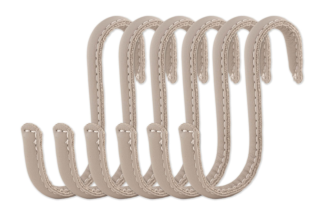 Brute Strength - S-Haken mit Vollnarbenleder umwickelt - 6 Stück - Hellgrau - 10 cm Edelstahl-Metall