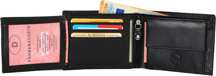 ALMADIH Leder Portemonnaie querformat RFID Schutz 11 Kartenfächer Münzfach Rindsleder Geschenkbox (P
