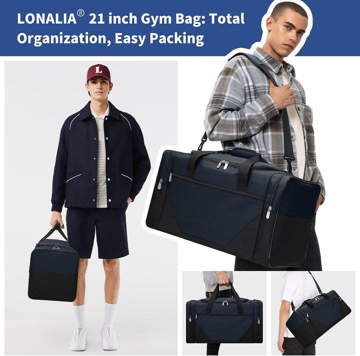 Sporttasche 45L - 53×28×30.5 cm Reisetasche mit Vielen Fächern für Gym, Weekend &amp; Kurztrips - Marine