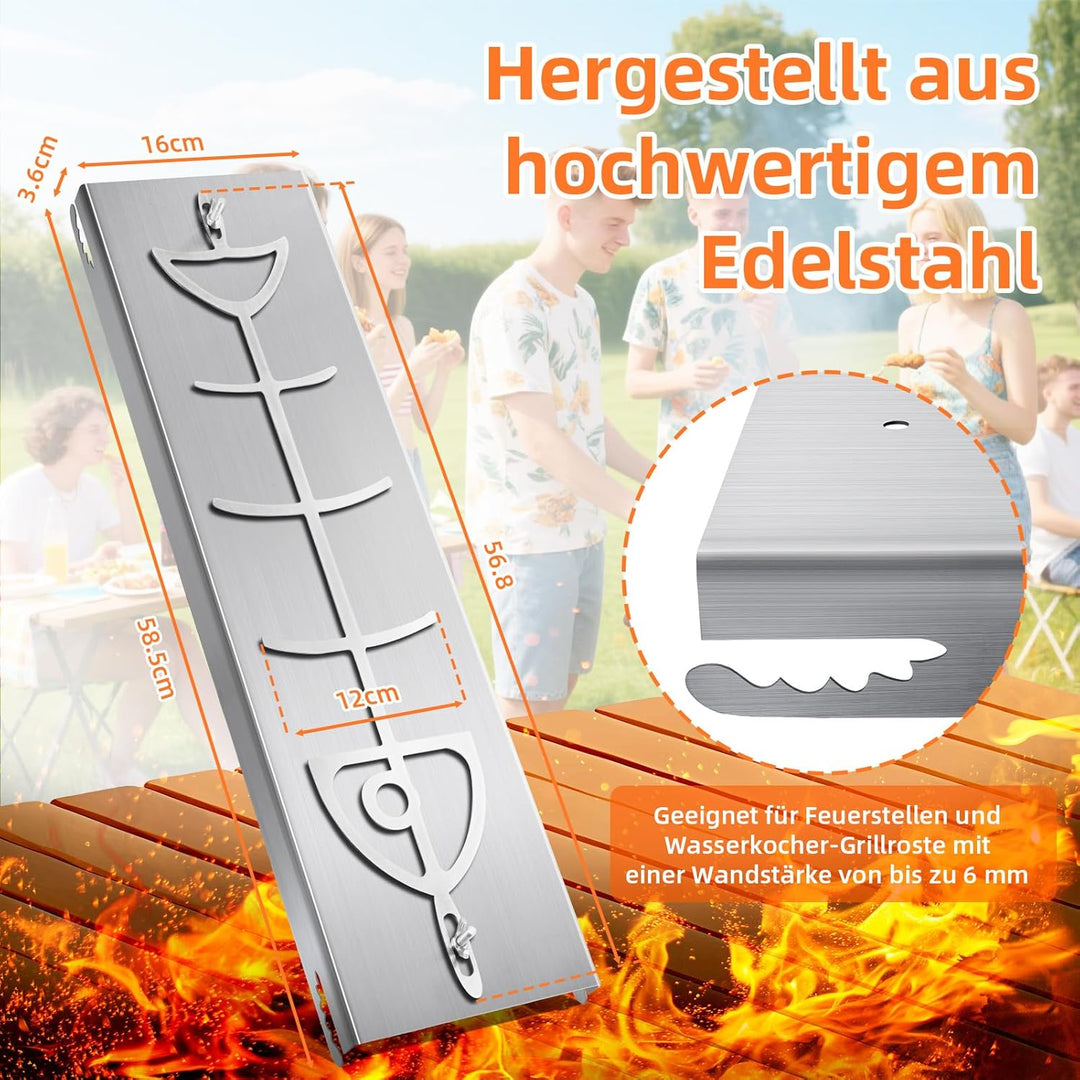 Flammlachsbrett Edelstahl, Flammlachsbrett für Feuerschale und Kugelgrill, 58.5 x 16 cm, 180° drehba
