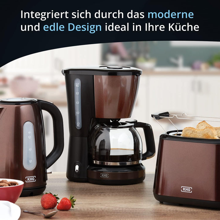 KHG Kaffeeautomat KA-123(MMS) aus Kunststoff in mocca/schwarz, Kapazität für 10 Tassen, mit Glaskann