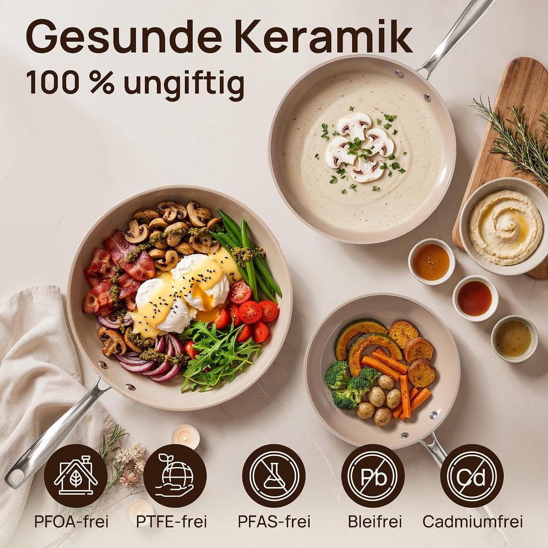 KOKHUB Pfannenset 3-teilig, Keramik Antihaft Bratpfannen 20/24/28 cm, PFAS-frei PFOA-frei Kochgeschi