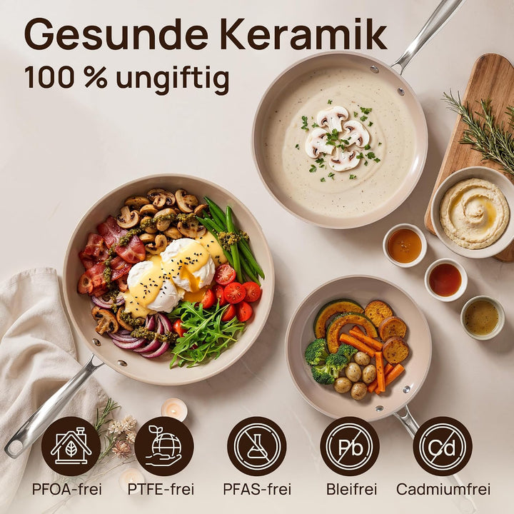KOKHUB Pfannenset 3-teilig, Keramik Antihaft Bratpfannen 20/24/28 cm, PFAS-frei PFOA-frei Kochgeschi