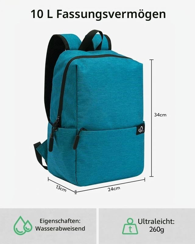 WATERFLY Leicht Klein Rucksack 10L: Casual Daypack Outdoor Mini Wanderrucksack Backpack für Arbeit S