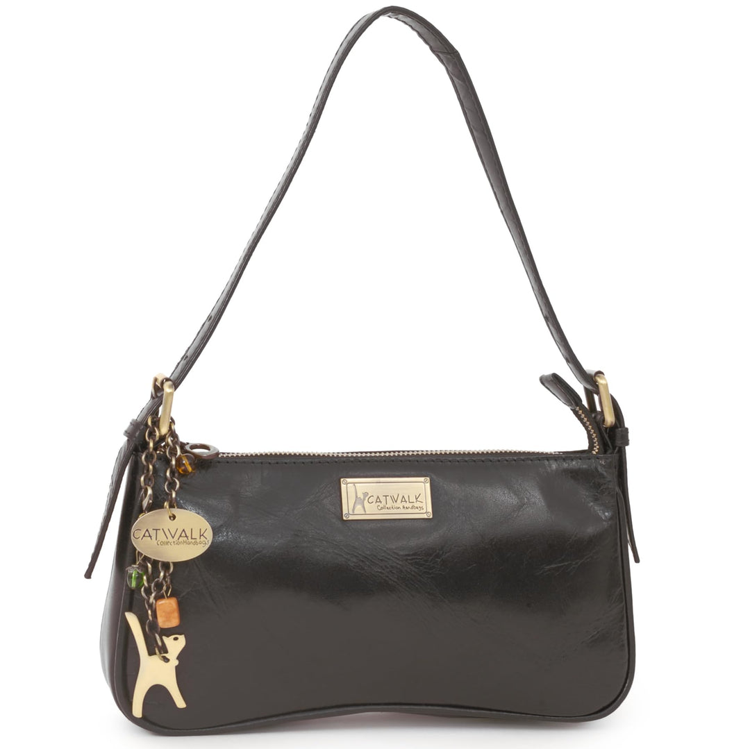 Catwalk Collection Handbags - Klein Damen Schultertasche - Henkeltasche - Leder mit Krokodilprägung