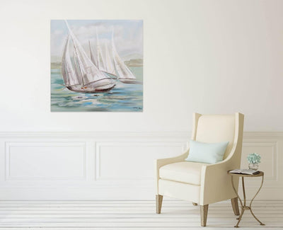 KunstLoft Leinwandbild | 100% HANDGEMALT | 80x80cm | Gemälde 'Riding the Waves' | Schiffe & Boote |