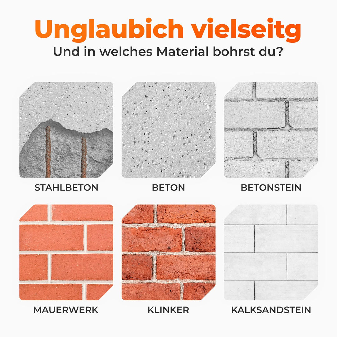 BAUBECK SDS Plus Bohrer Set für Beton [7tlg - Ø6-14 &amp; 160mm lang] 4 Schneiden - Langlebige Betonbohr