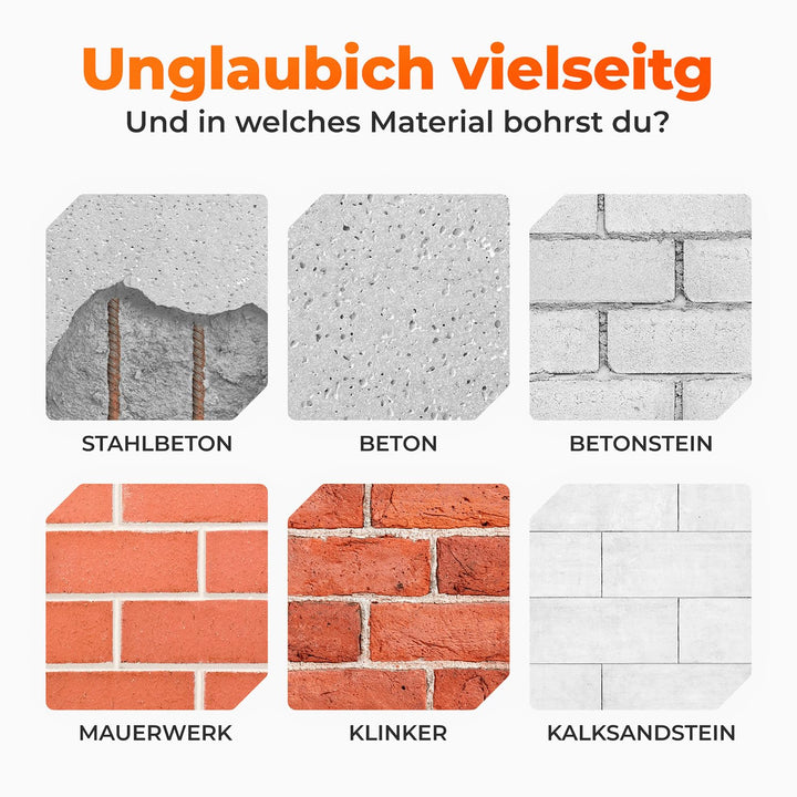 BAUBECK SDS Plus Bohrer Set für Beton [7tlg - Ø6-14 &amp; 160mm lang] 4 Schneiden - Langlebige Betonbohr