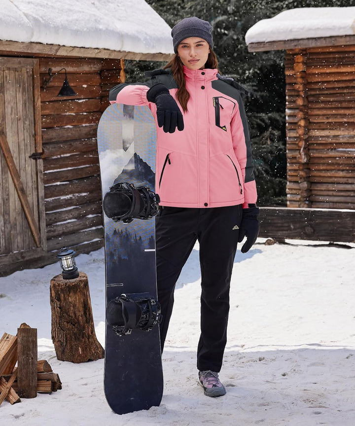 TACVASEN Damen Übergangsjacke Warm Winterjacke Gefüttert Wanderjacke Ski Jacket mit Wasserdichtem Re