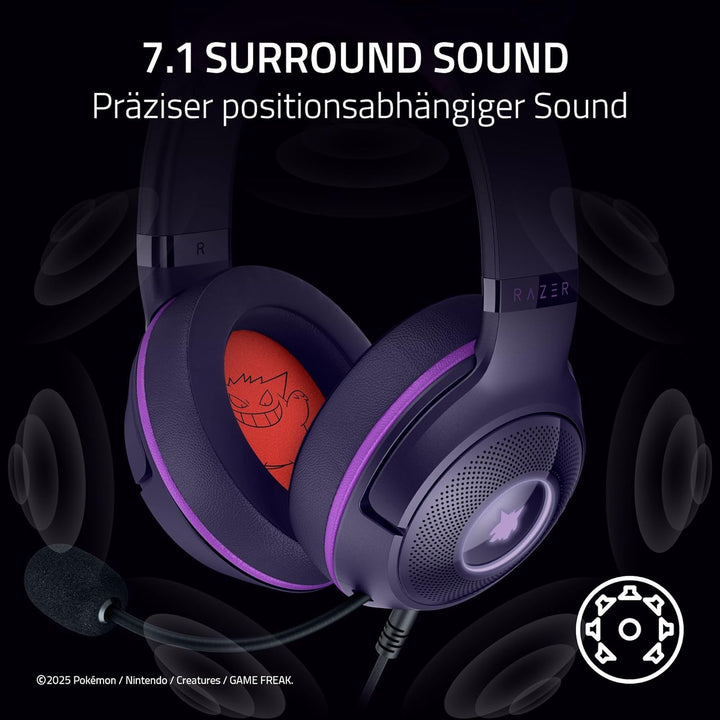 Razer Kraken Kitty V2 - Gengar Pokémon Edition - USB-Headset - Gengar-Stacheln - Streamreaktive Bele