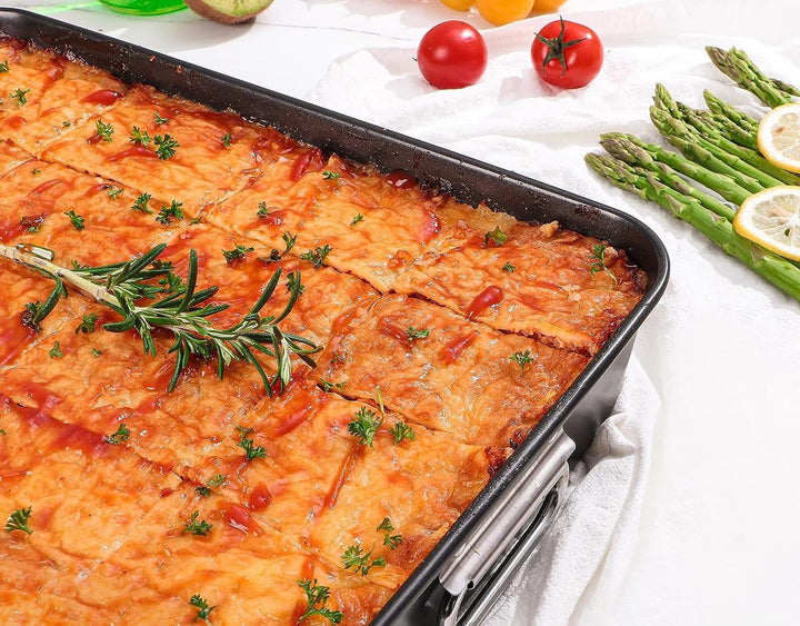 MGE - Auflaufform - Gratinform für Lasagne mit Griffen - Bräter aus Stahl mit Antihaft-Beschichtung