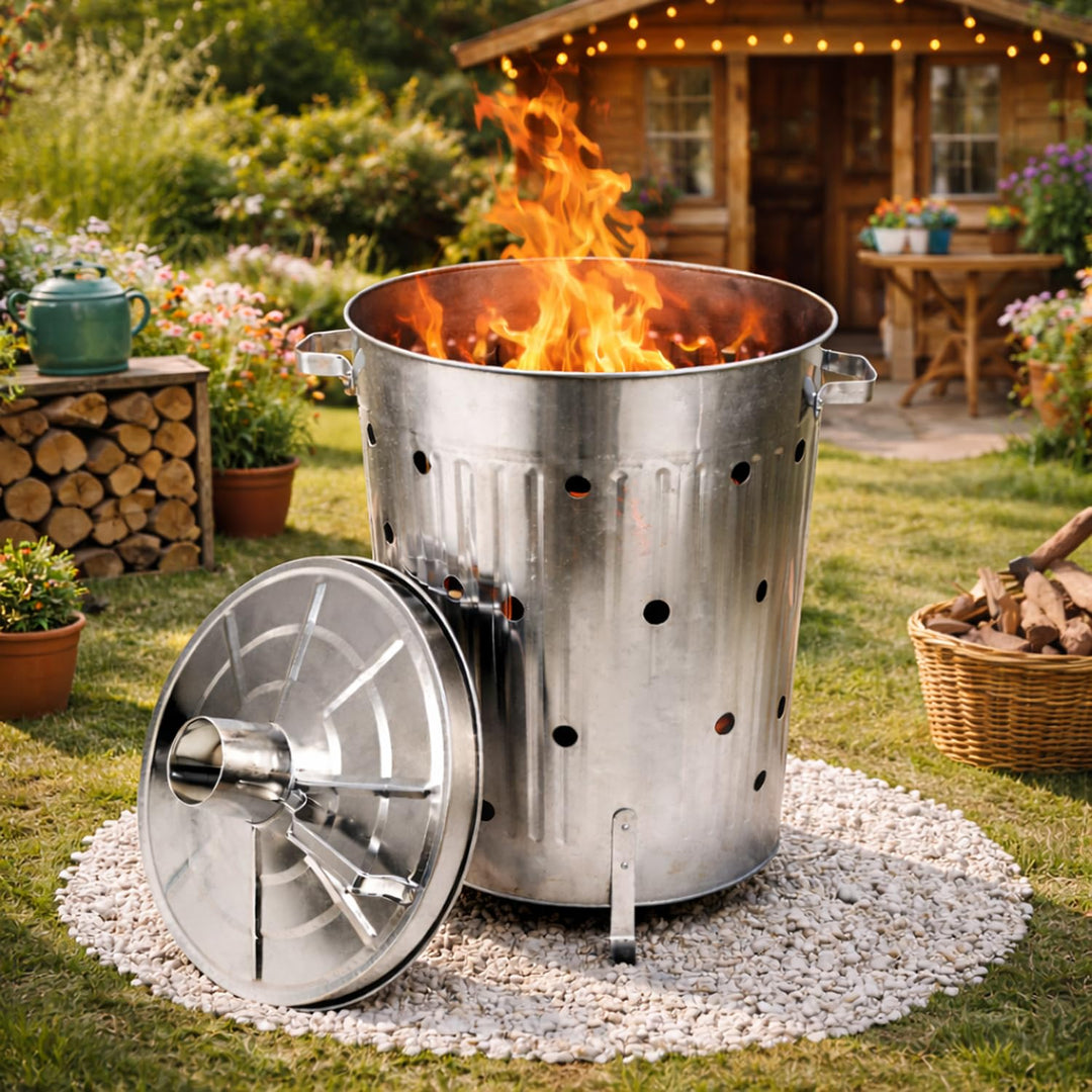 XL Feuertonne 75 Liter verzinkt Feuerschale Feuerfass aus Metall Gartenabfall Verbrennungstonne Gart