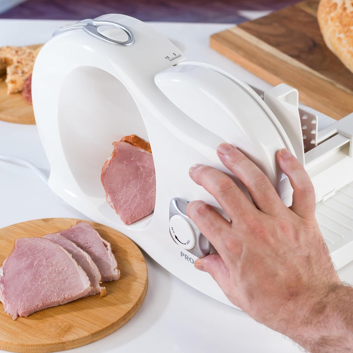 Progress Elektrischer Allesschneider – 150W Fleisch-, Brot- & Käseschneider, Einstellbare Schnittstä