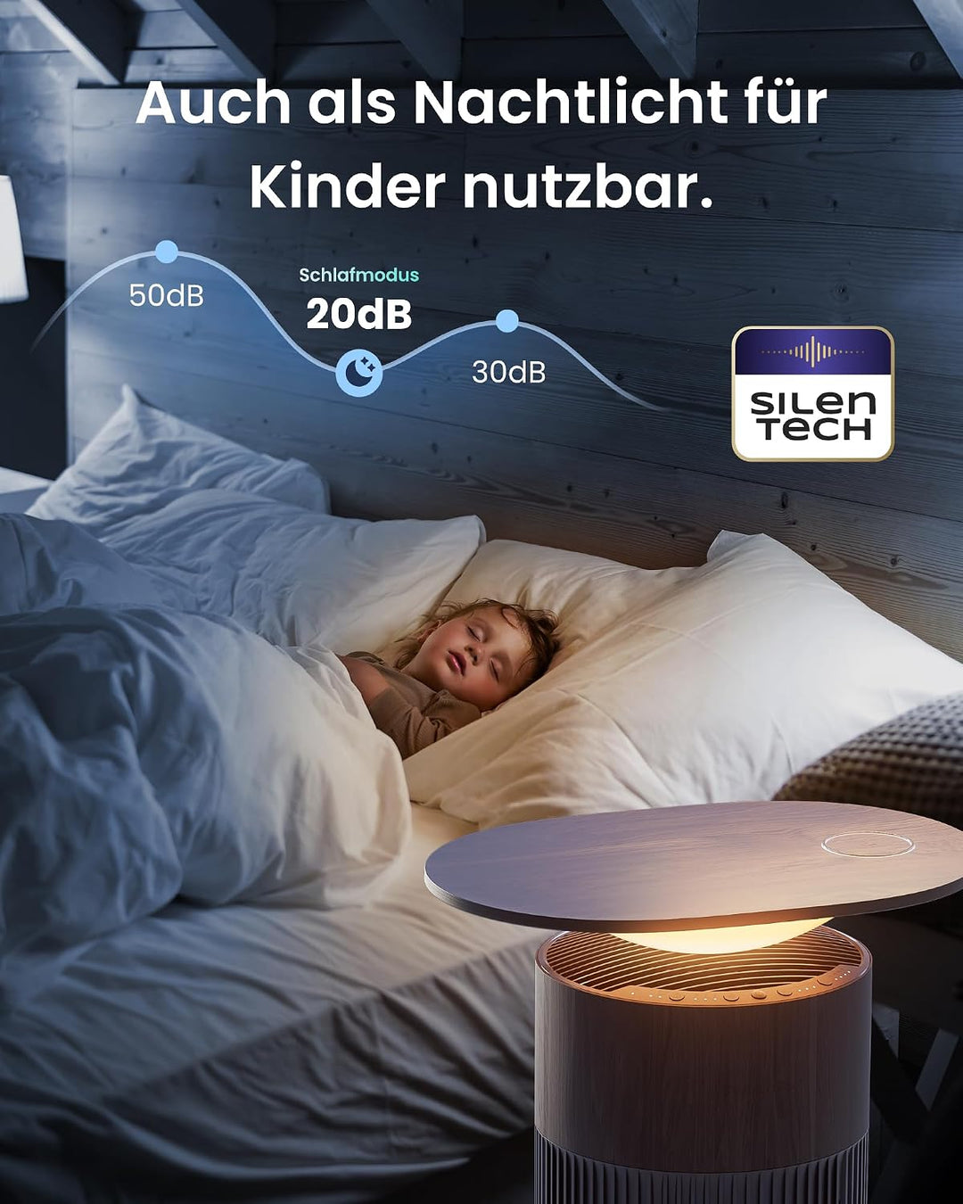 SwitchBot Luftreiniger mit App-Steuerung und Nachtlicht, CADR 400m³/h bis zu 83㎡ Zimmer, HEPA-Filter