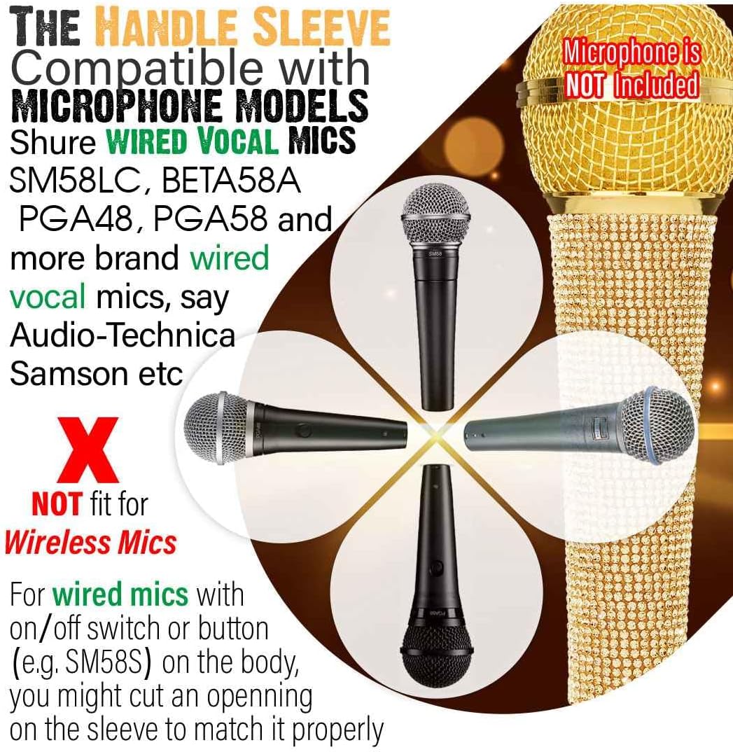 RhymKawa B58 Champagner Gold Mikrofon-Griff Hülle kompatibel mit Shure Wired Mikrofon SM58LC, Beta 5