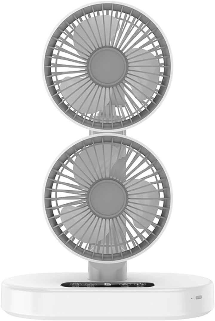 Weisser Doppelkopf-Tischventilator – 6 Geschwindigkeiten, 360° Rotation, Timer, Wandmontage &amp; Tischa