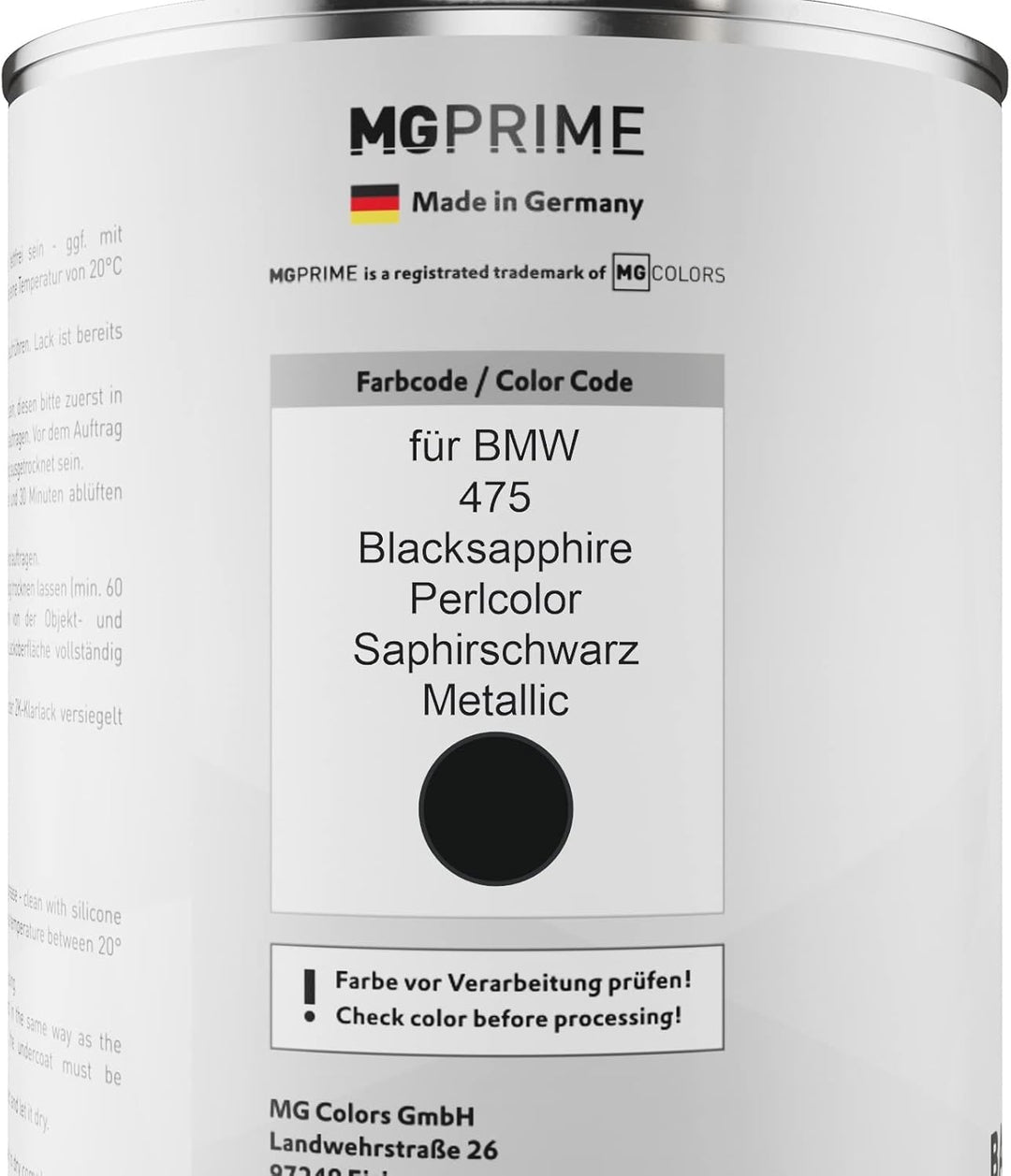 MG PRIME Autolack Dose Set für BMW 475 Blacksapphire Perlcolor/Saphirschwarz Metallic Basislack 2K K