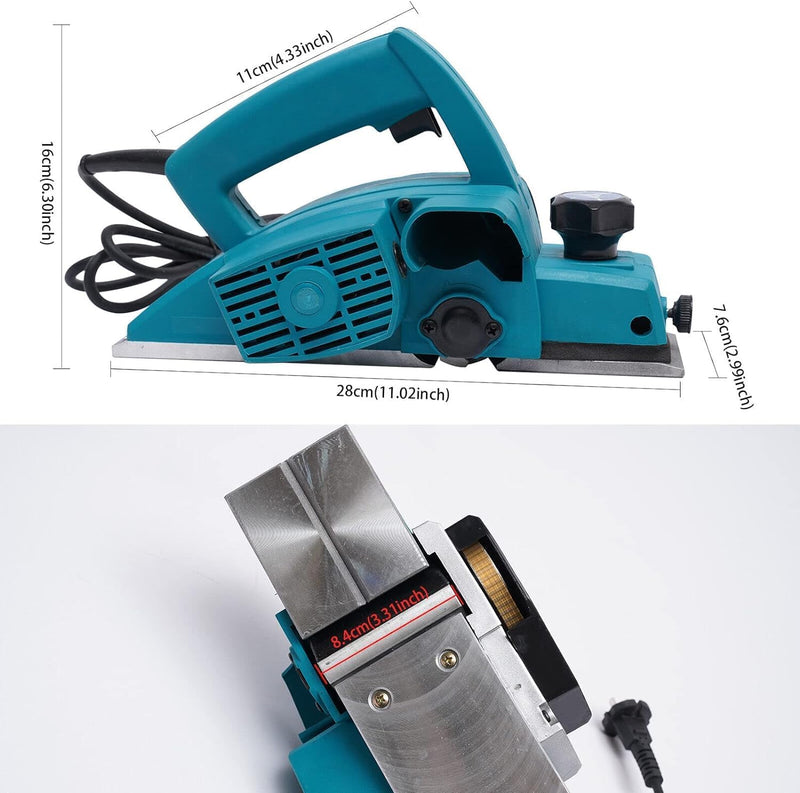 800W Holzhobel Elektrohobel Profi Hobelmaschine Handhobel,Einstellbare Elektrisch Fräsen Aluminium H