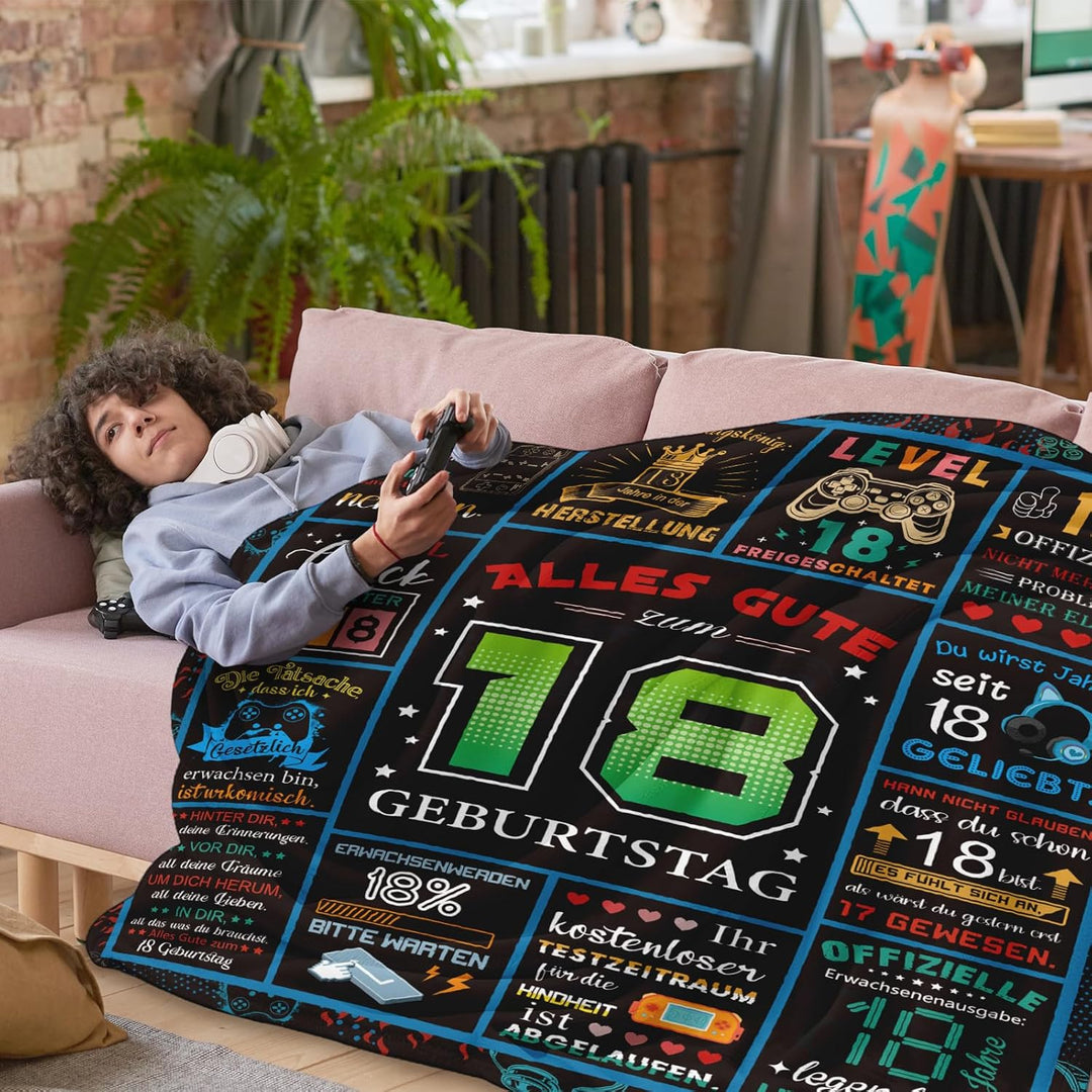 Giftota Flauschige Decke zum 18. Geburtstag - 150x130CM Wohndecke 18 Geburtstag, 18 Geburtstag