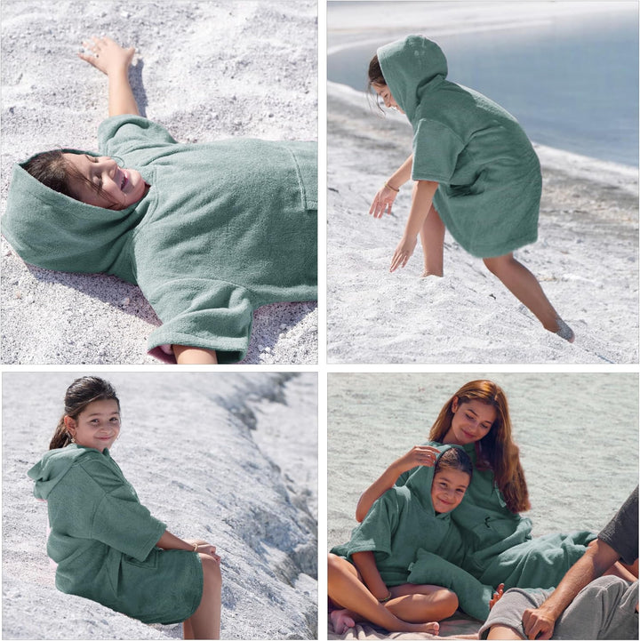 Frottee Badeponcho Kinder Jungen - Mädchen Surf Poncho 100% Baumwolle Strandponcho Handtuch mit Kapu