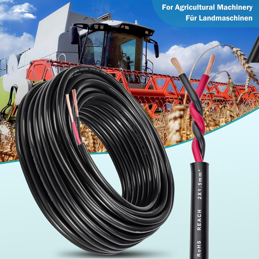 2 adriges KFZ Kabel 2x1,5mm² - 20M Anhängerkabel 12V/24V Kupfer - Wasserfest FLRYY Fahrzeugkabel für