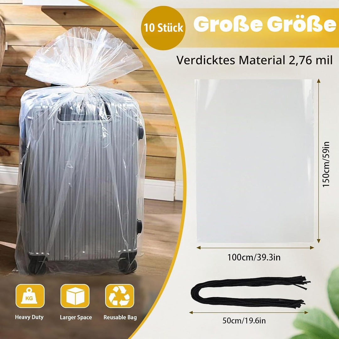 DBREAKS 10 Stück 100x150CM Extra Grosse Gaint Durchsichtige Kunststoff-Aufbewahrungstaschen, Plastik