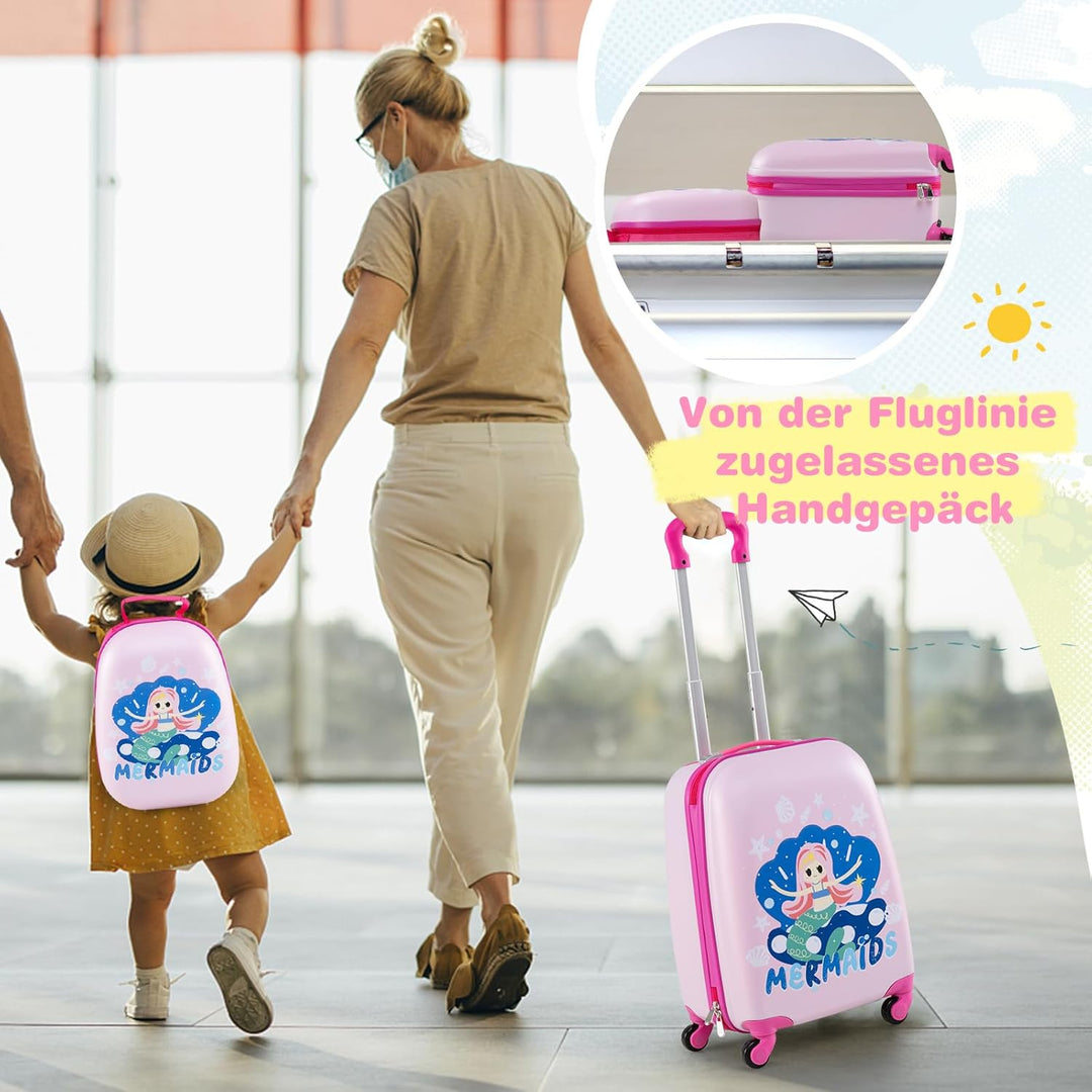 COSTWAY 2tlg Kinderkoffer + Rucksack, Kindertrolley aus Kunststoff, Kindergepäck, Kinder Kofferset H
