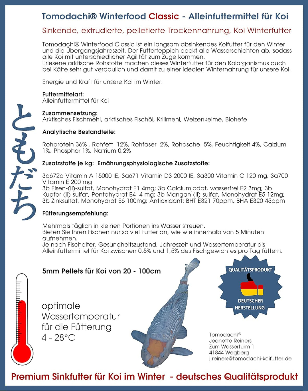 Winterfutter Koi Sinkfutter Koifutter für den Winter gut verdaulich arktische Rohstoffe Energiefutte