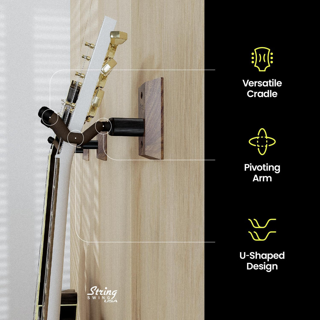 String Swing CC01K - Gitarrenhalter Für die Wand- und Gitarrenwandhalterung - Schwarze Walnuss Black