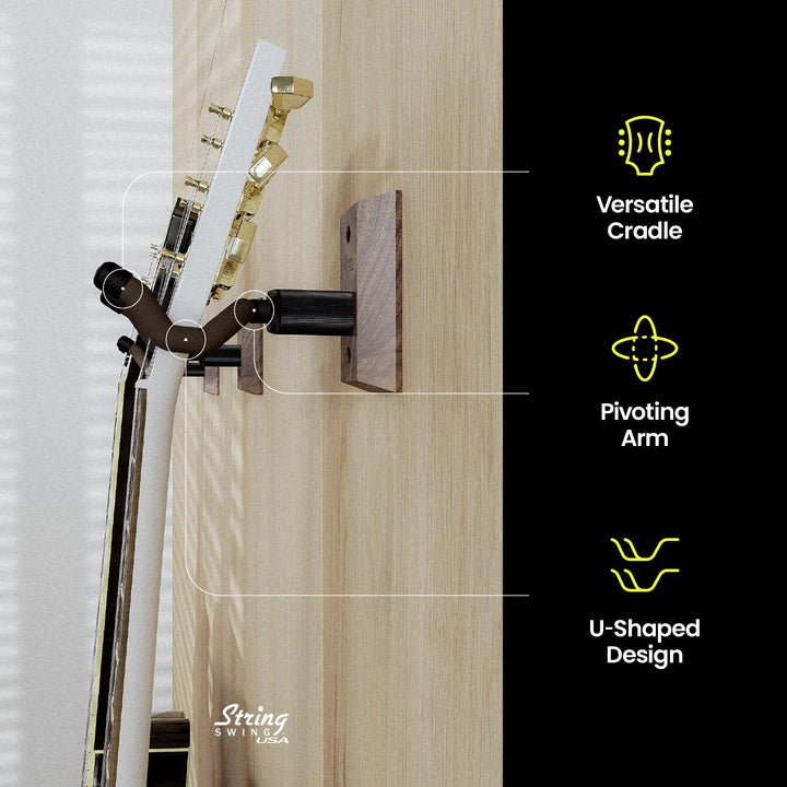 String Swing CC01K - Gitarrenhalter Für die Wand- und Gitarrenwandhalterung - Schwarze Walnuss Black