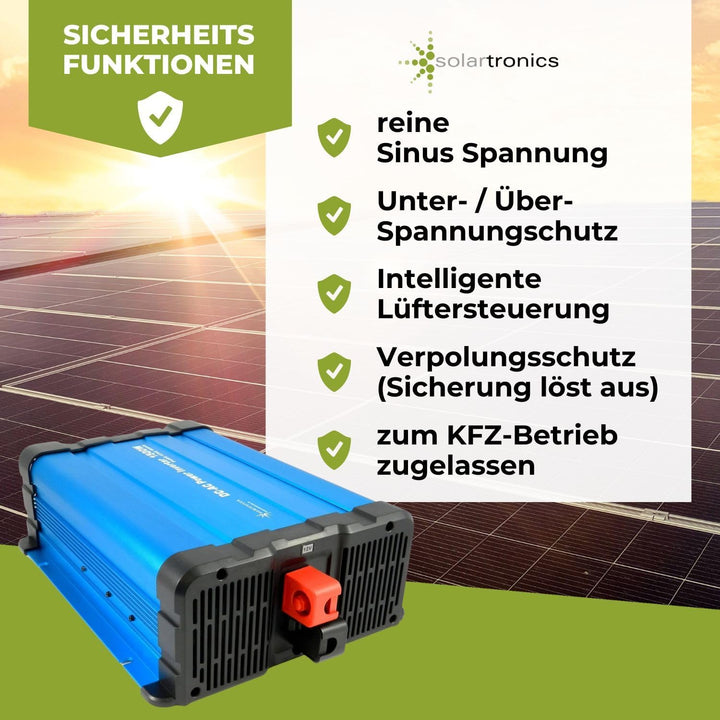 solartronics Spannungswandler FS1500D 12V 1500/3000 Watt Reiner Sinus BLAU m. Display FS Serie LiFeP