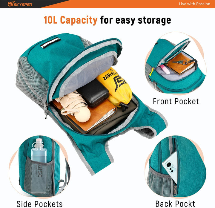 SKYSPER Faltbarer Rucksack 10L Ultraleicht Tagesrucksack Daypack Wanderrucksack Klein Outdoorrucksac
