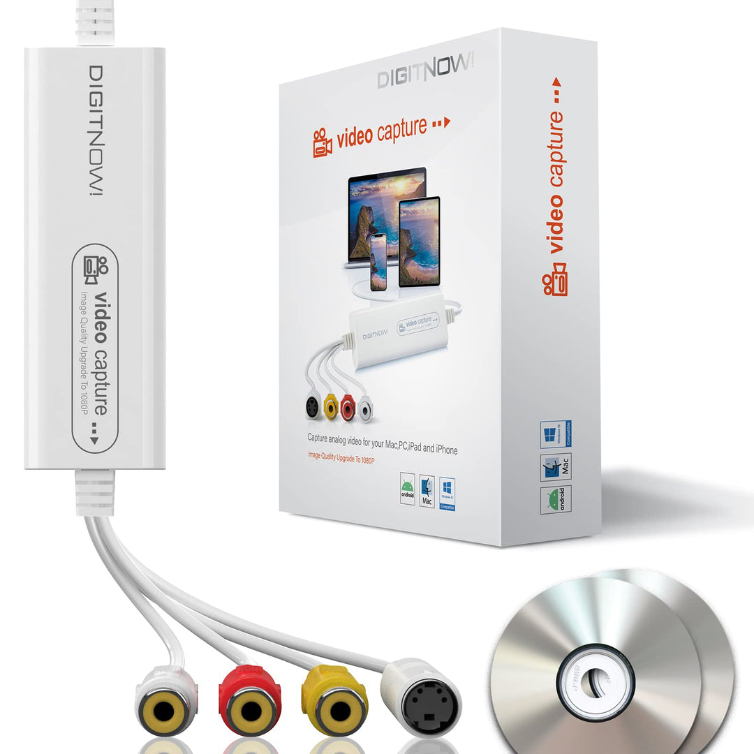 DIGITNOW! USB 2.0 Video Capture Card,VHS VCR TV zu DVD Converter,Unterstützung für Mac OS X PC Windo