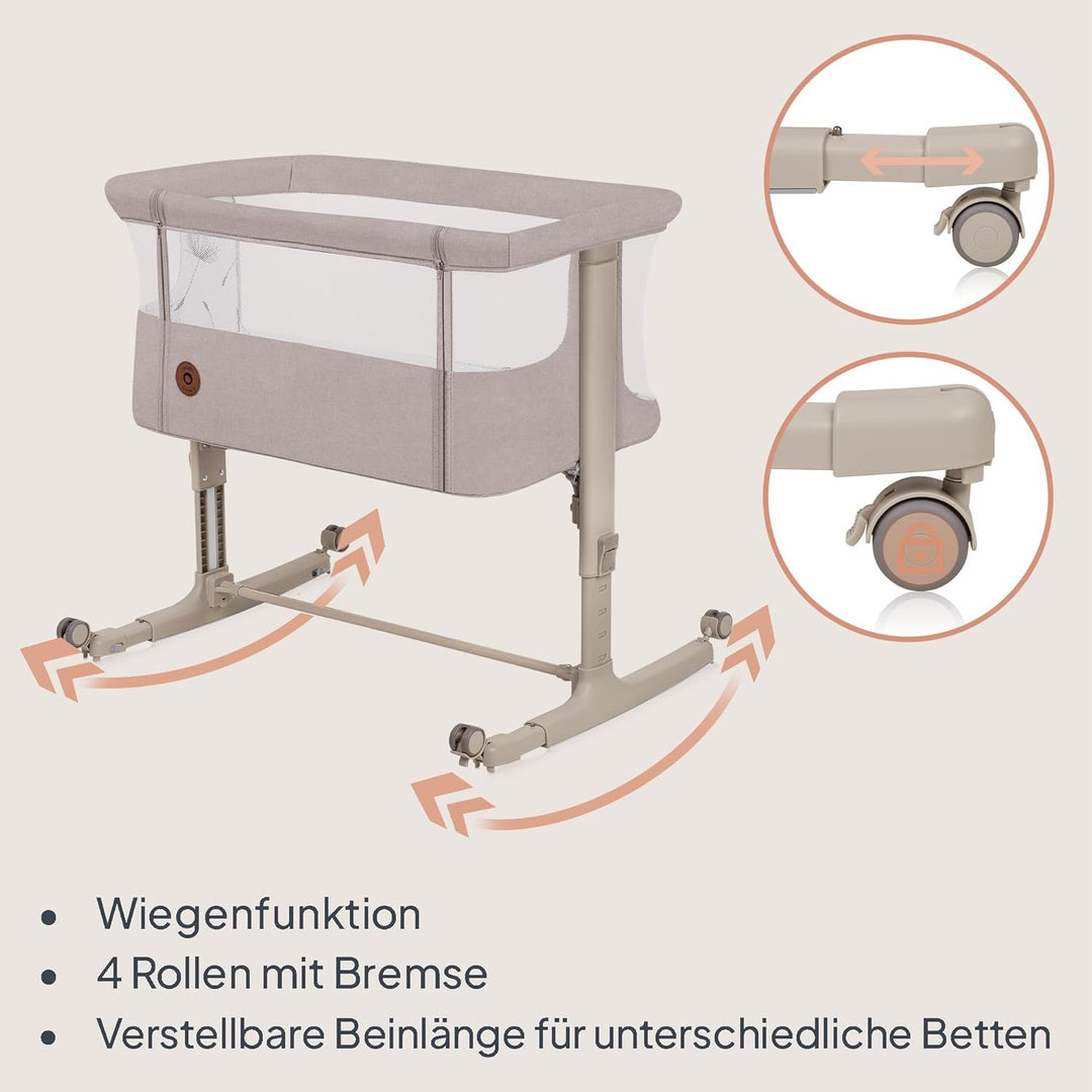 Lionelo Aurora 3 in 1 Babybett bis 9 kg, Beistellbett, Wiege, Höhenverstellug und Einstellung der Ne