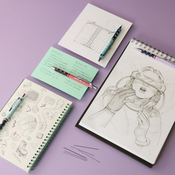 rOtring Tikky-Druckbleistifte in Pastellfarben | HB 0,7 mm | Tea Rose | mit angenehmem gummiertem So