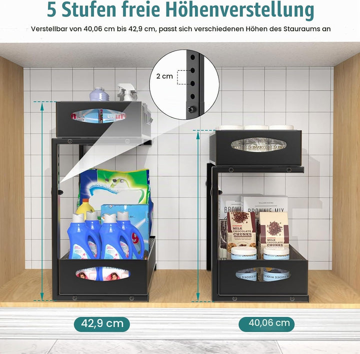 Housolution Spülschrank Organizer, 2 Etagen Metall Ausziehbares Unter Waschbecken Regal mit Schiebes