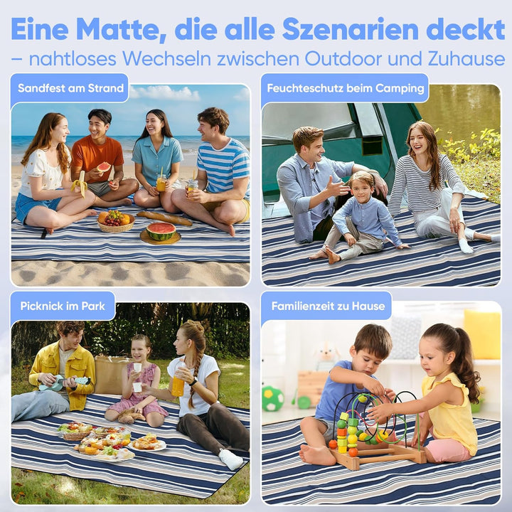 Sekey Picknickdecke Wasserdicht 200x300cm, sandfeste Strandmatte, PEVA-Wasserdichter Untergrund, Str