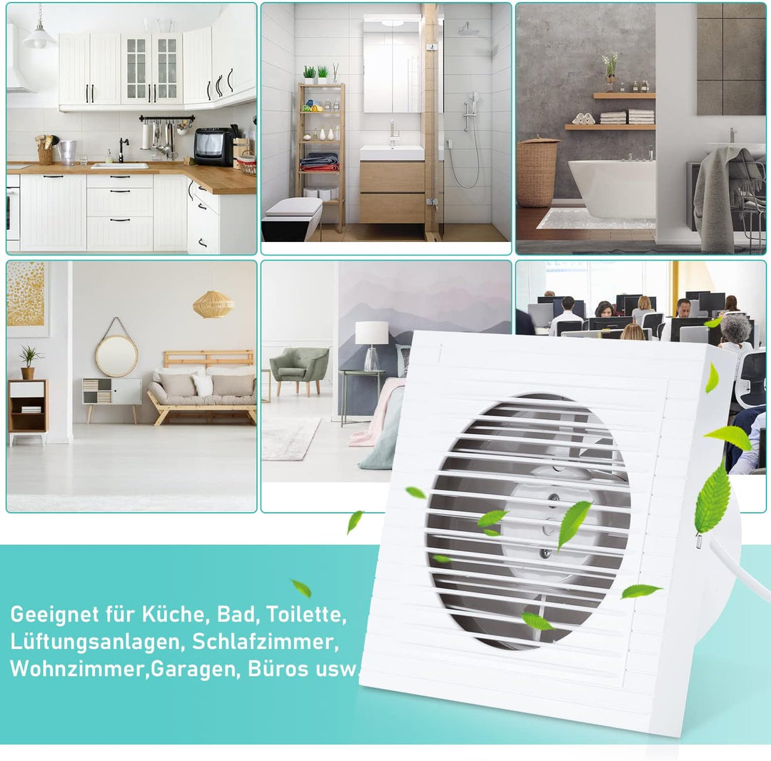 Ikodm Badlüfter 150mm Badezimmerlüfter Bad Lüfter Abluftventilator Wandmontage für Küche, Bad, Loftf
