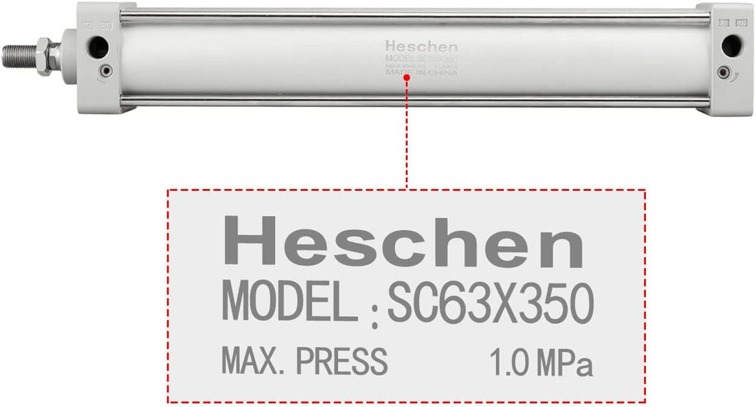 Heschen Pneumatischer Standard-Luftdruckzylinder, SC 63-350, PT3/8 Anschluss, 63mm Bohrung, 350mm Hu