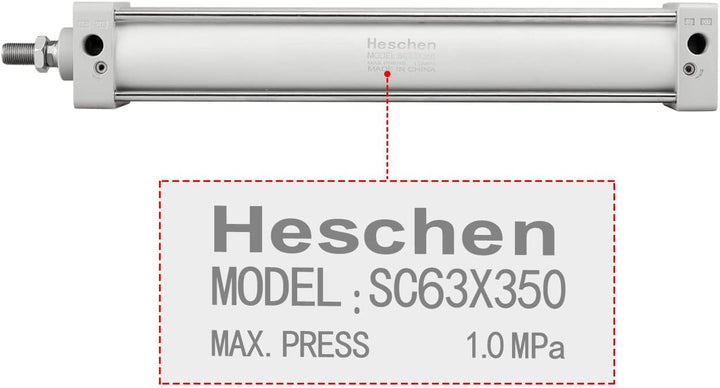 Heschen Pneumatischer Standard-Luftdruckzylinder, SC 63-350, PT3/8 Anschluss, 63mm Bohrung, 350mm Hu