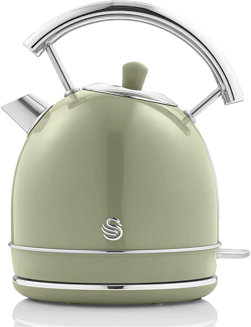 Swan Retro Set Frühstückswasserkocher 1,8L Kabelloser Wasserkocher mit Edelstahl-Heizelement, 2 Sche