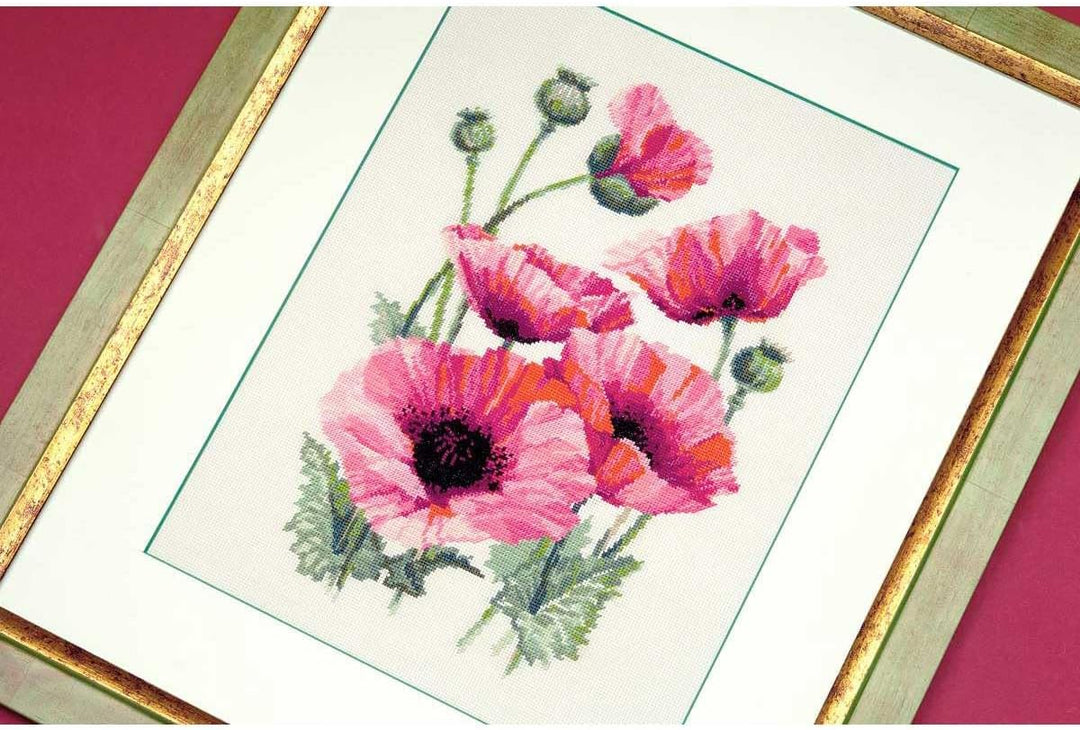 Riolis 1775 Kreuzstichpackung rosa Mohnblumen, Zählmuster Kreuzstich-Set, Baumwolle, mehrfarbig, 253